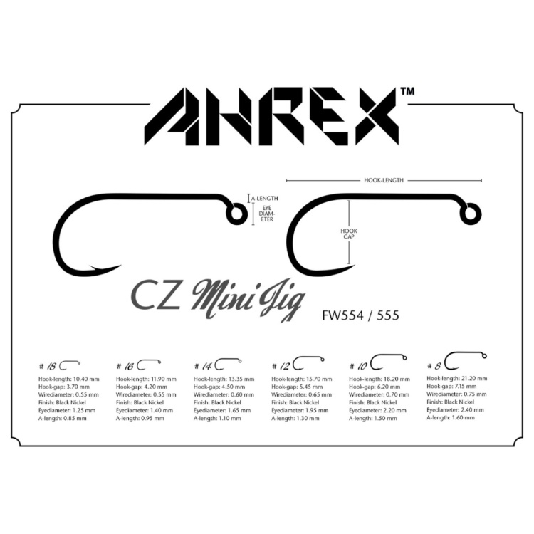 Ahrex Fw555 Cz Mini Jig Barbless #8 Trout Fly Tying Hooks